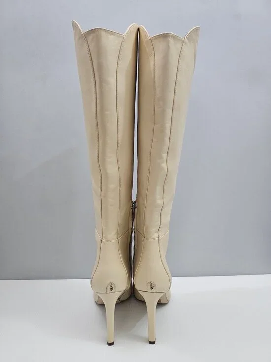 Sam Edelman Shauna Knee High Boot Womens 9 Eggshell Cream Leather Stiletto Heel - Picture 10 of 16